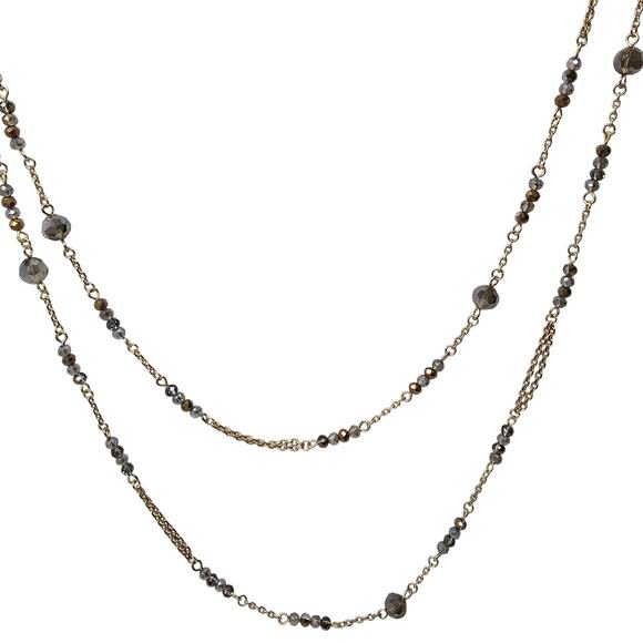 Long Goldtone Chain Necklace Smoky Faceted Beads Lobster Clasp 58" INC - Picture 1 of 7